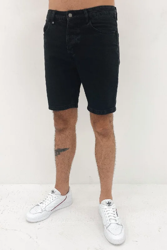 Functional Tops Smart Denim Chopped Hem Denim Short Aged Black