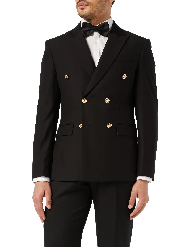 Soft Knitwear Sporty Sweaters CLASSIC BLACK DOUBLE BREASTED GOLD BUTTON JACKET
