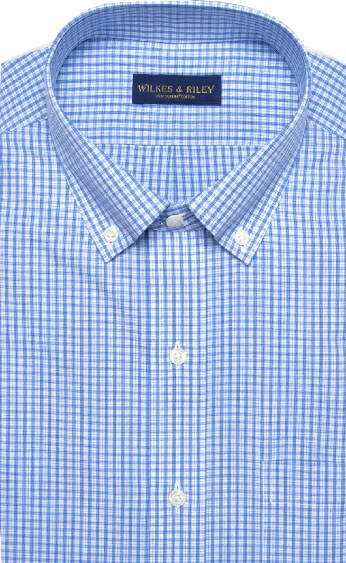 Classic Fit Blue Plaid Button-Down Collar Supima® Cotton Non-Iron Broadcloth Dress Shirt