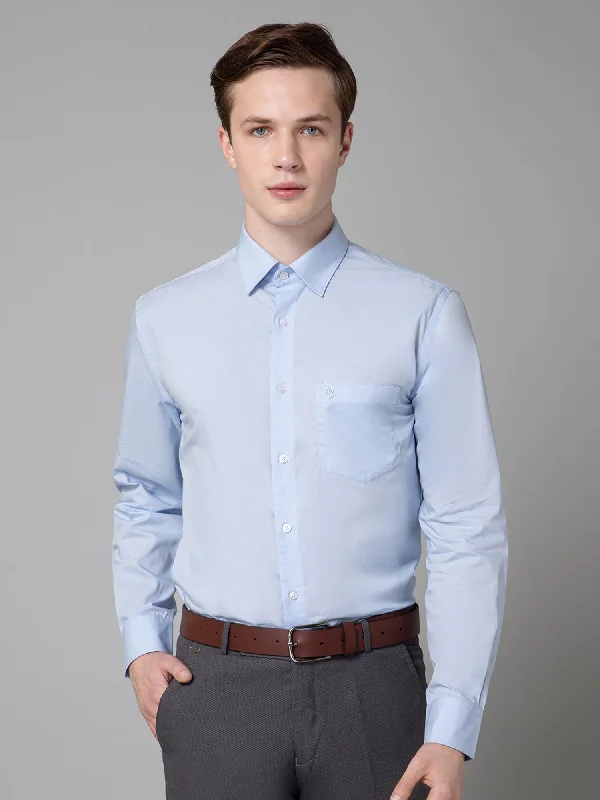 Outdoor Outfits Cozy Hoodies Men's Sky Blue Formal Plain Full Sleeve Shirt