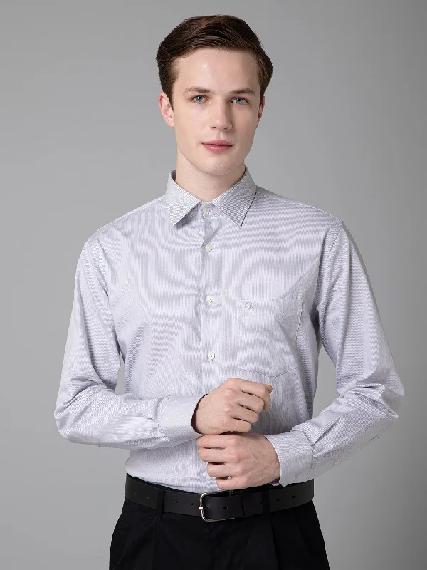 Sporty Essentials Simple Hoodies Men's Grey  Formal Pin Stripe Full Sleeve Shirt