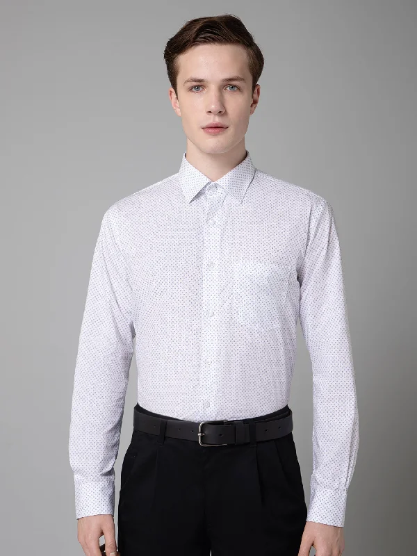 Flexible Wear Fashion Suits Men's White Formal Ditsy Print Full Sleeve Shirt