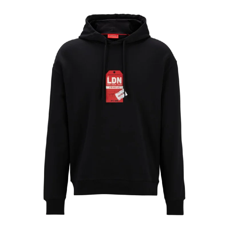 Cotton-terry hoodie with travel-tag artwork