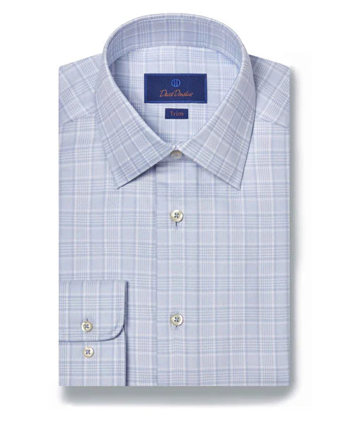 David Donahue -  Sky & White Glen Check Dress Shirt