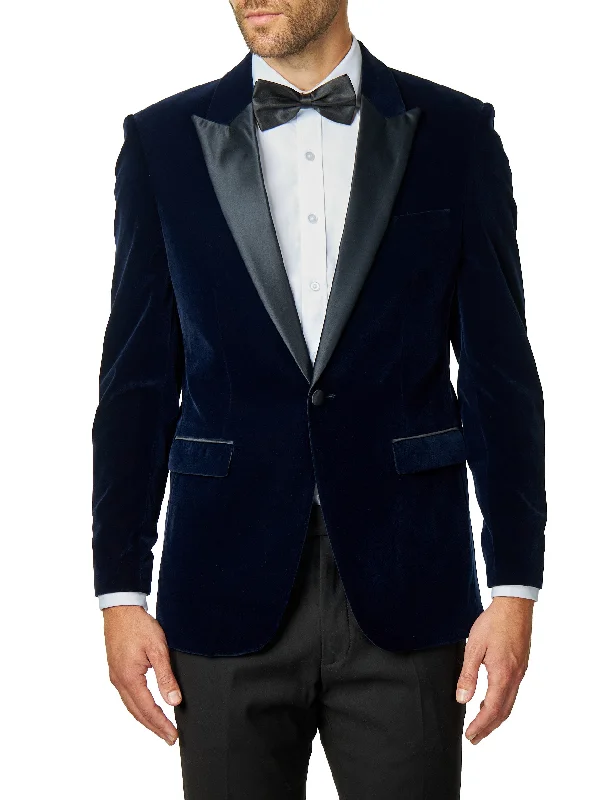 Relaxed Looks Stylish Footwear DINNER GARY – NAVY SOFT VELVET TUXEDO JACKET