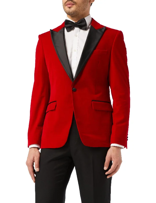 Trendy Apparel Urban Pants DINNER JES - Red Soft Velvet Tuxedo Jacket