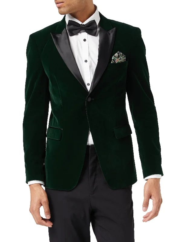 Active Tops Comfortable Jeans DINNER MAK - Green Soft Velvet Tuxedo Jacket
