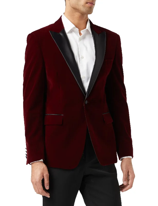 Urban Look Summer Outfits DINNER SAM - Burgundy Soft Velvet Tuxedo Jacket