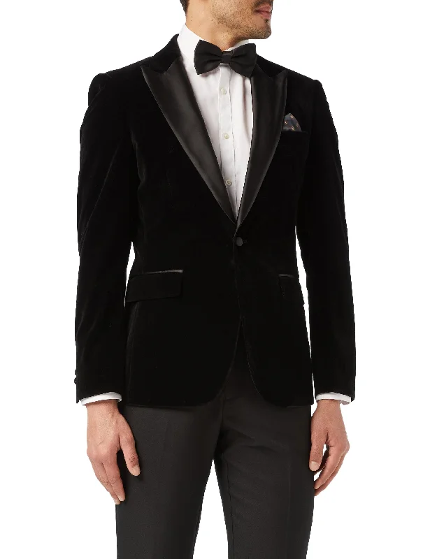 Casual Denim Cool T-shirts DINNER TIM - Black Soft Velvet Tuxedo Jacket