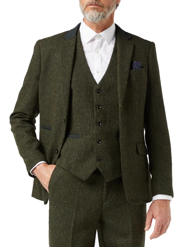 Simple Outfits Urban Tops EDWARD OLIVE HERRINGBONE TWEED JACKET