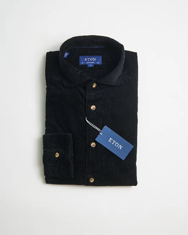 Street Casuals Practical Hoodies Black Fine Whale Corduroy Contemporary Shirt