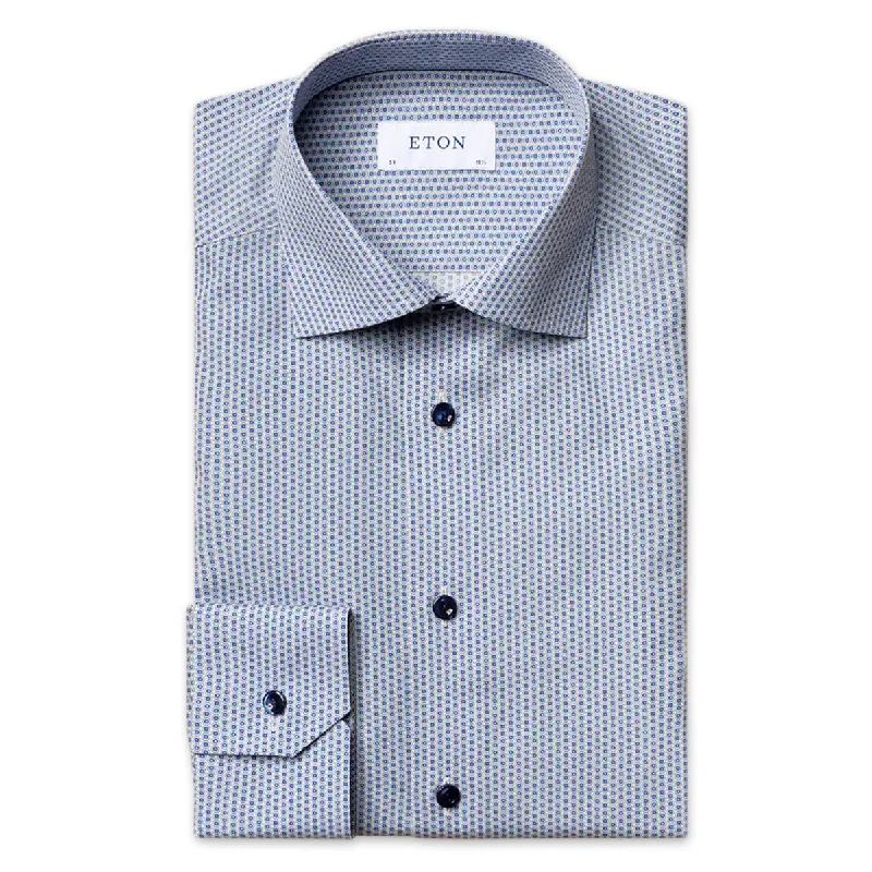 Fashion Comfort Relaxed Footwear Eton - Contemporary Fit Circle Print Shirt in Blue