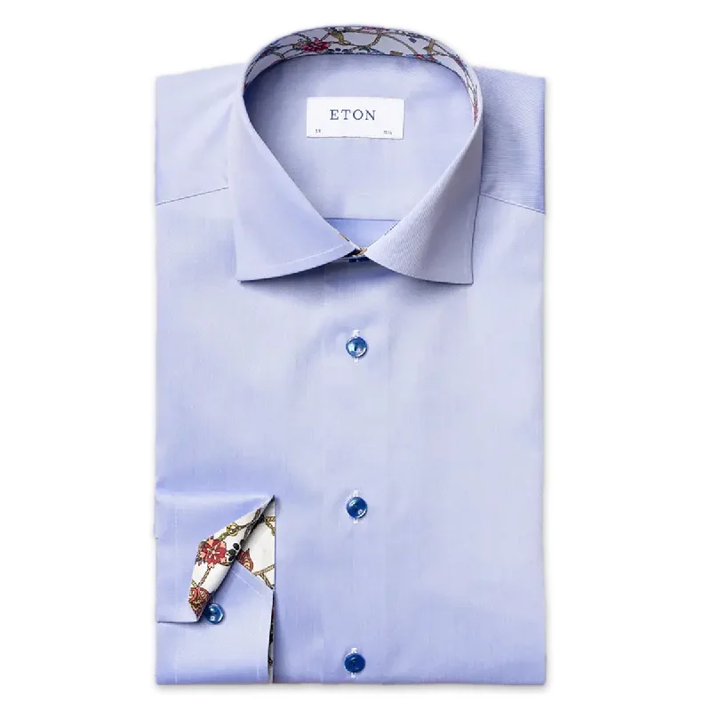 Laid-Back Wear Practical Jackets Eton - Contemporary Fit Design Print Trim Shirt in Blue Laid-Back Wear Practical Jackets Eton - Contemporary Fit Design Print Trim Shirt in Blue