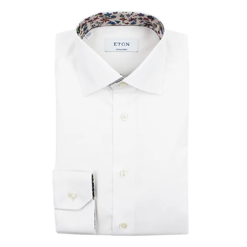 Effortless Comfort Cool Shorts Eton - Contemporary Fit Floral Detail Twill Shirt in White Effortless Comfort Cool Shorts Eton - Contemporary Fit Floral Detail Twill Shirt in White