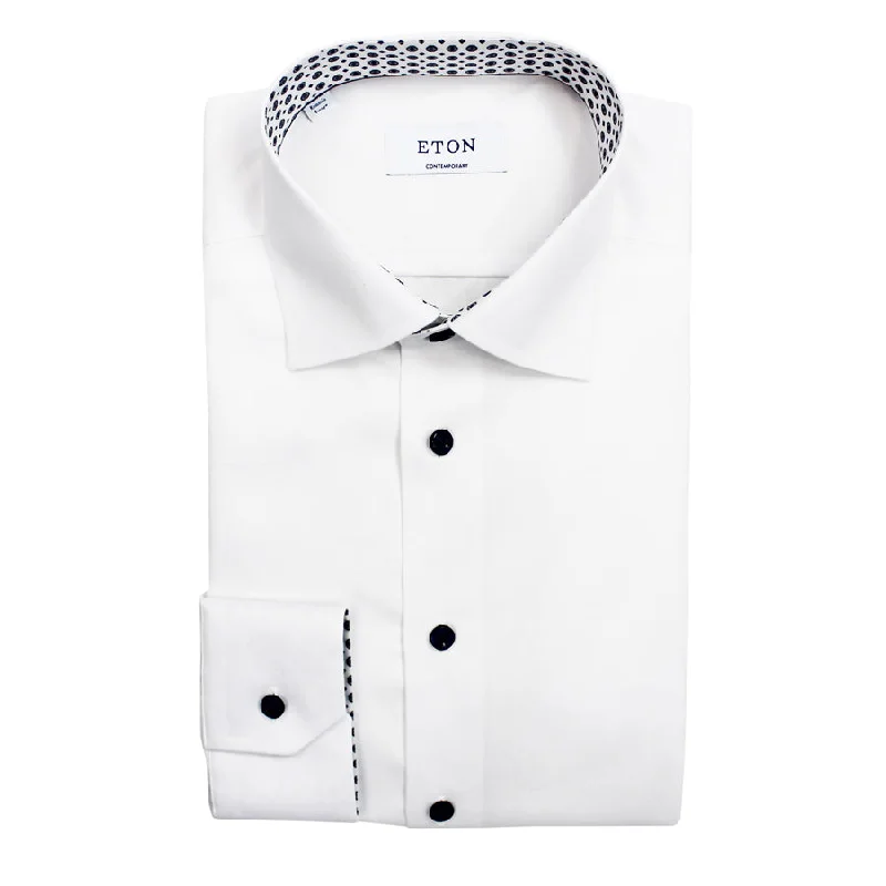 Everyday Apparel Trendy Outerwear Eton - Contemporary Fit Shirt in White with Medallion Trim Everyday Apparel Trendy Outerwear Eton - Contemporary Fit Shirt in White with Medallion Trim