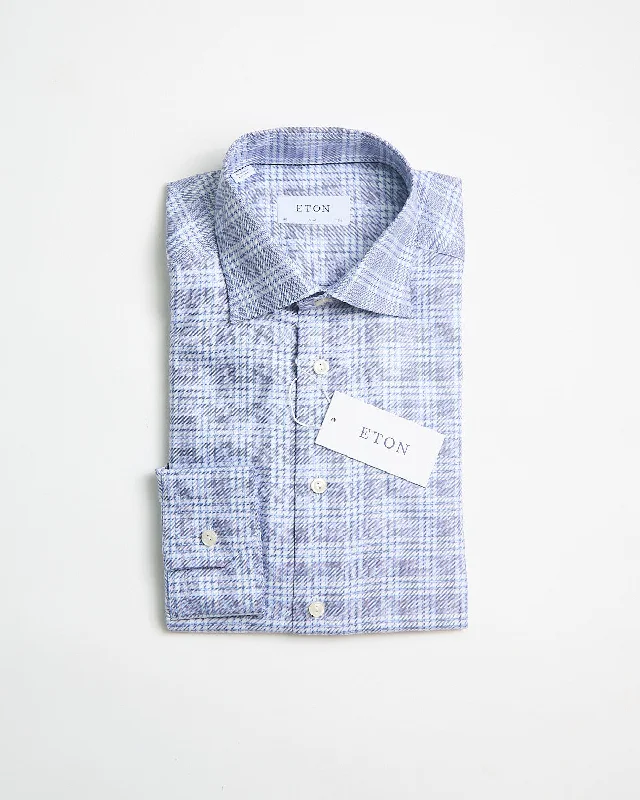 Casual Sneakers Fashion Shirts Light Blue Check King Twill Slim Shirt