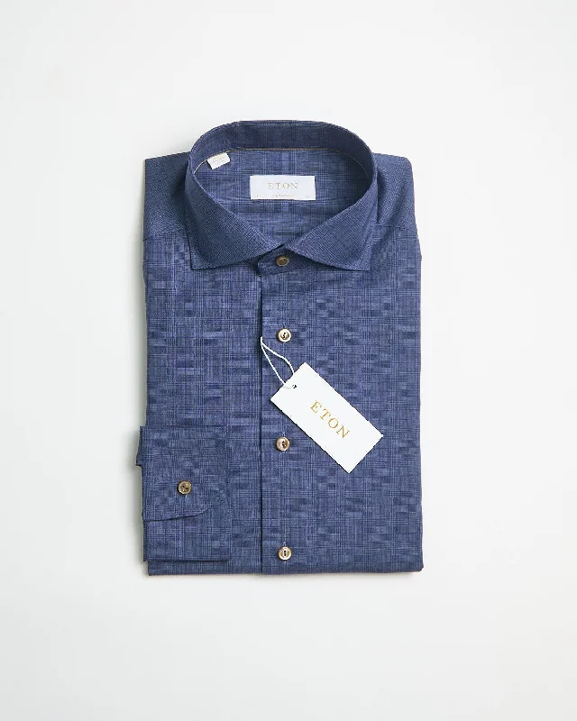 Comfortable Wearables Active Tops Mid Blue Check Merino Wool Contemporary Shirt
