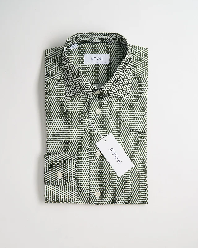 Sporty Essentials Casual Suits Mid Green Micro Floral Signature Twill Slim Shirt