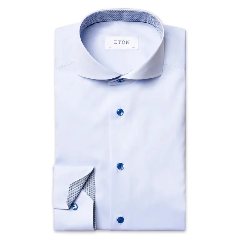 Effortless Comfort Sporty Accessories Eton - Slim Fit Circle Trim Shirt in Blue