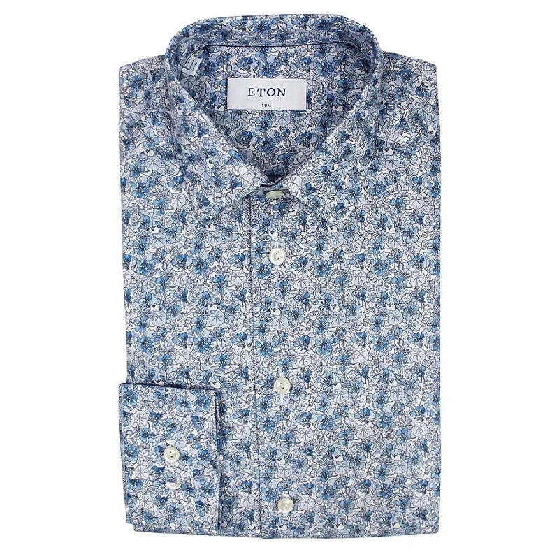 Warm Essentials Smart Sweaters Eton - Slim Fit Floral Shirt in Blue