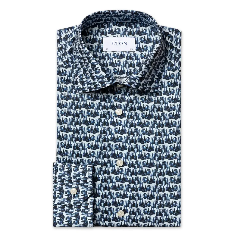 Everyday Comfort Wear Fashion Hoodies Eton - Slim Fit Glass Print Shirt in Navy