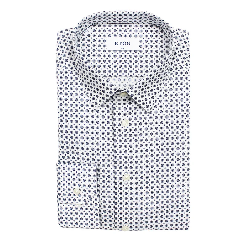 Stylish Layers Smart Jackets Eton - Slim Fit Medallion Print Shirt in White & Navy