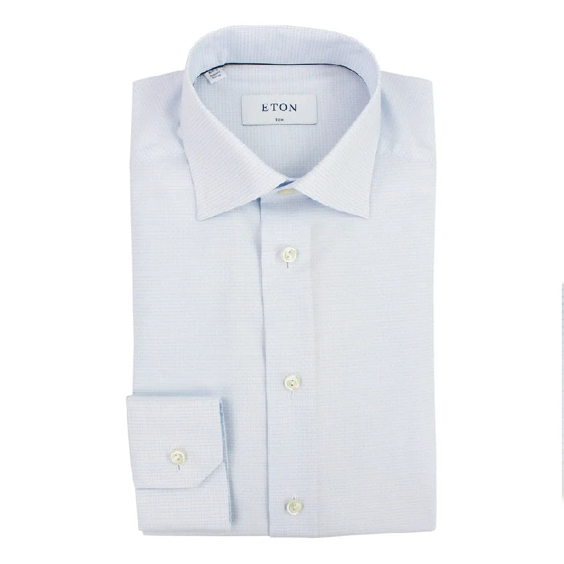 Casual Sneakers Practical Outfits Eton - Slim Fit Patterned Shirt in Blue & White