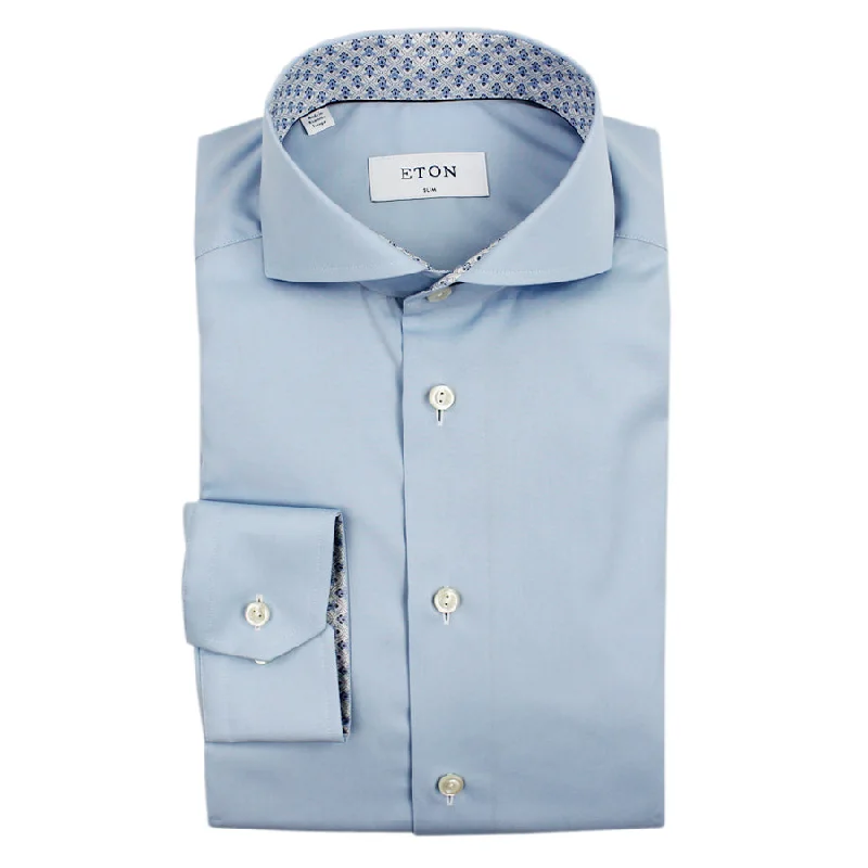 Urban Wear Summer Outfits Eton - Slim Fit Patterned Trim Shirt in Blue