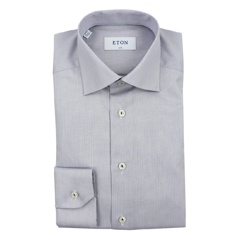 Functional Layers Sporty Sweatshirts Eton - Slim Fit Patterned Twill Shirt in Blue