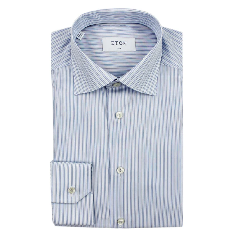 Easy Fit Stylish Footwear Eton - Slim Fit Striped Shirt in Blue & White