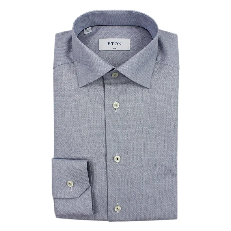 Smart Outfits Minimalist Jackets Eton - Slim Fit Textured Patterned Shirt in Blue