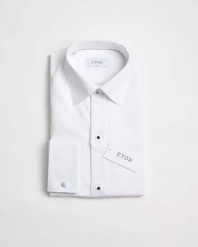 Everyday Comfort Wear Simple Shirts White Fine Striped Bib Slim Evening Shirt