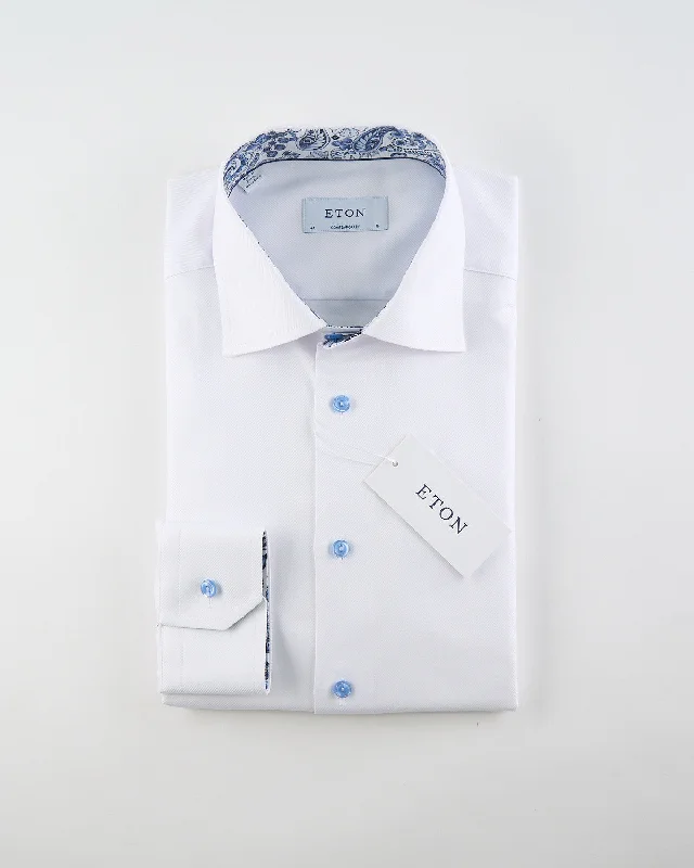 Sporty Trends Sporty Sweaters White Geometric Effect Textured Twill Contemporary Shirt