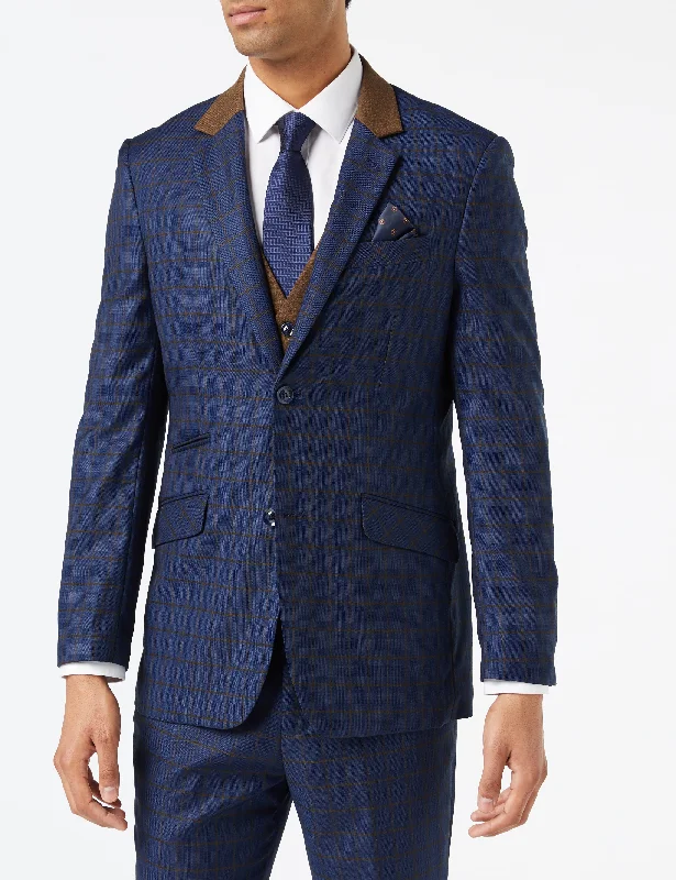 Comfy Sweaters Classic Pieces FALCO BLUE GRID CHECK JACKET AND WAISTCOAT