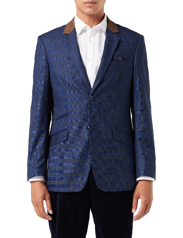 Relaxed Wearables Smart Layers FALCO – Windowpane Check Tan on Navy Blazer