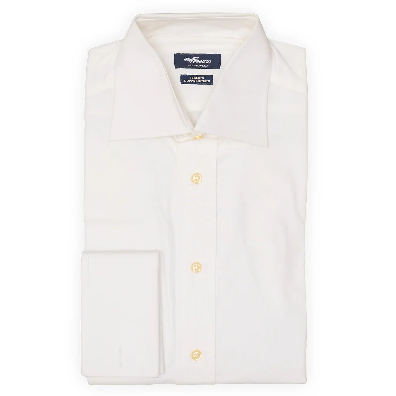 FENICIA White Poplin Cotton French Cuff Dress Shirt EU 38 NEW US 15