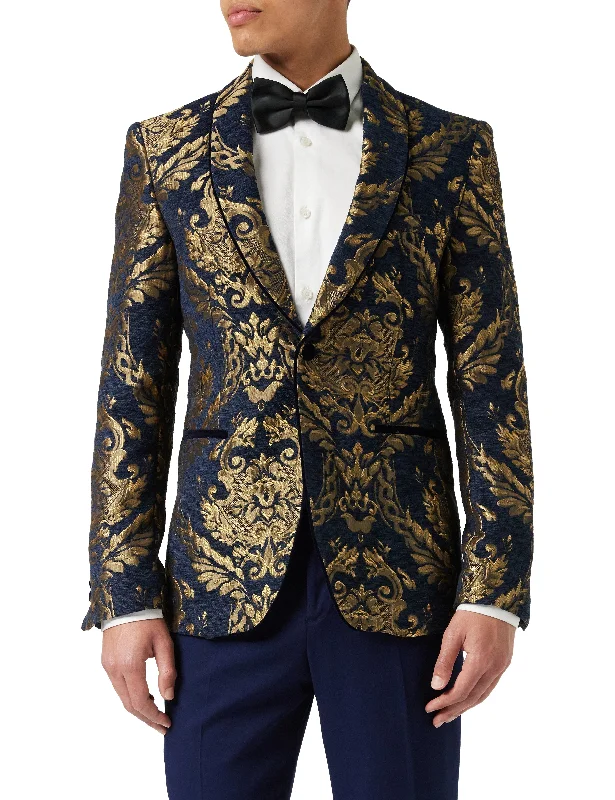 Lightweight T-shirts Smart Tops GLEN - Gold Brocade on Flocked Navy Velvet Jacquard Blazer Lightweight T-shirts Smart Tops GLEN - Gold Brocade on Flocked Navy Velvet Jacquard Blazer