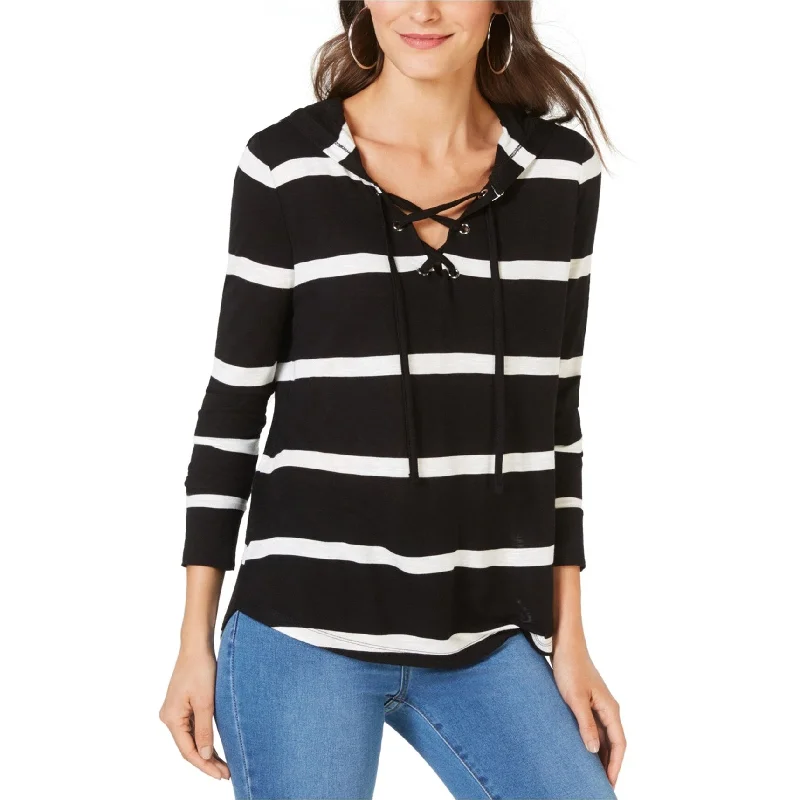 Easy Pants Sporty Bottoms I-N-C Womens Striped Hoodie Sweatshirt, Black, Medium
