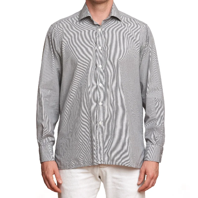 Relaxed Denim Casual Jackets JAY KOS New York Gray Striped Cotton Shirt EU 41 US 16