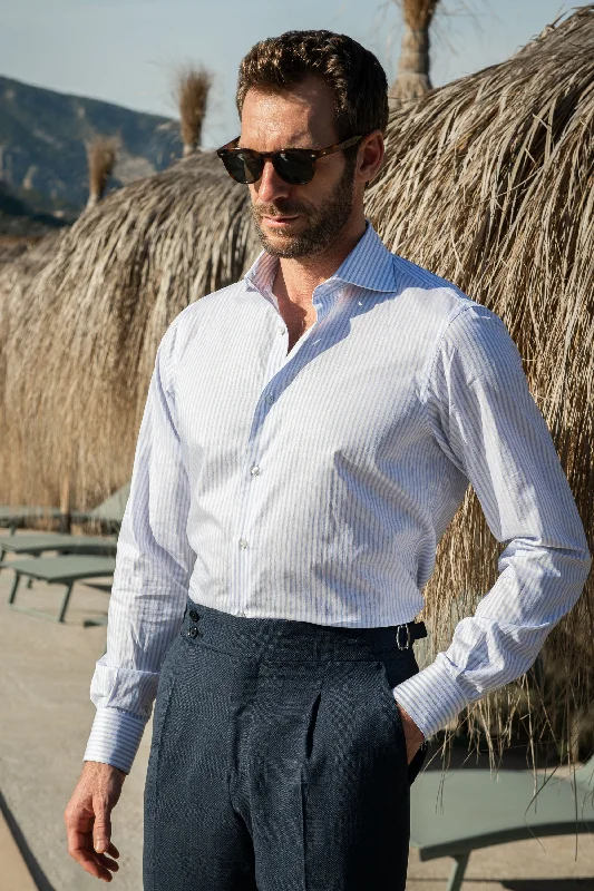 Versatile Knitwear Relaxed Footwear Light blue soft stripe shirt - Made in Italy