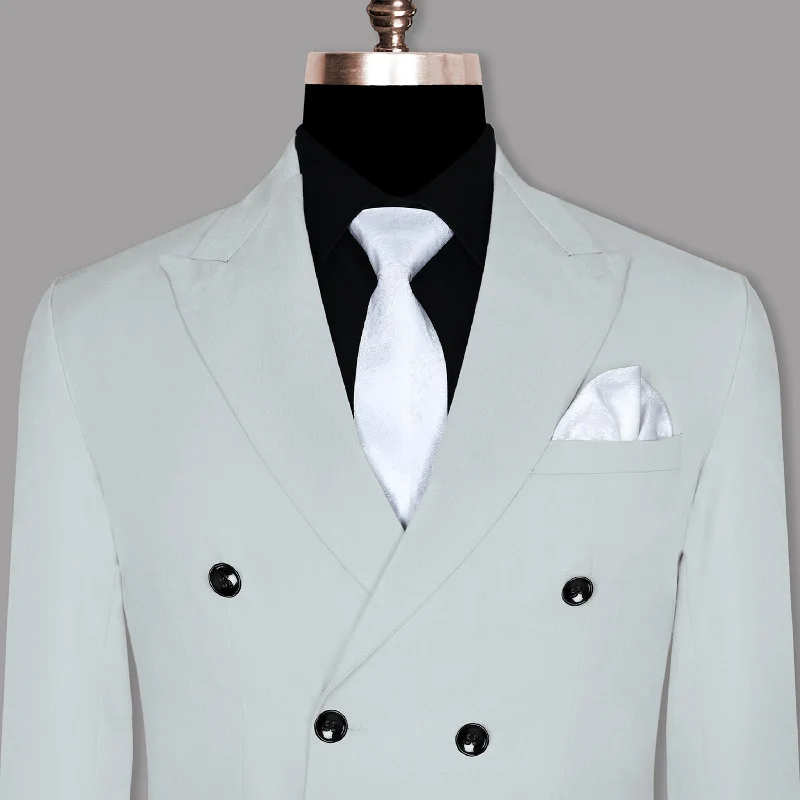 Light Grey Wool Blend Double Breasted Blazer