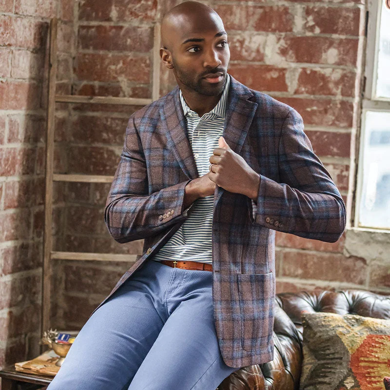 Cool Casuals Modern Jackets Loro Piana Pine Bark/Country Blue Plaid Sport Coat
