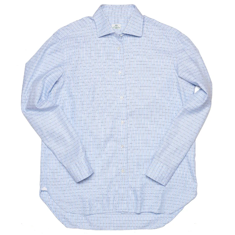 Sporty Wardrobe Relaxed Tops LUIGI BORRELLI Napoli Blue Herringbone Checked Cotton Dress Shirt EU 41 US 16 Sporty Wardrobe Relaxed Tops LUIGI BORRELLI Napoli Blue Herringbone Checked Cotton Dress Shirt EU 41 US 16