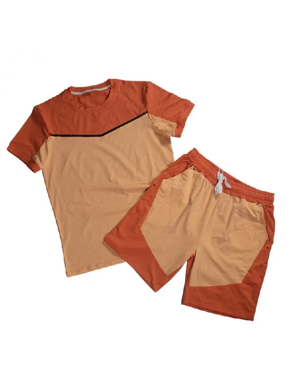 Cozy Sweatshirts Practical Outfits Mens Colorblock Summer Cotton Sports Short Sets
