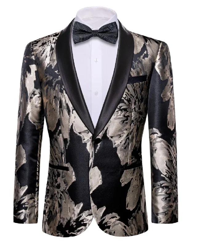 Fashion Comfort Classic Suits Men's Dress Party Black Grey Floral Suit Jacket Slim One Button Stylish Blazer- XX-0039 Fashion Comfort Classic Suits Men's Dress Party Black Grey Floral Suit Jacket Slim One Button Stylish Blazer- XX-0039