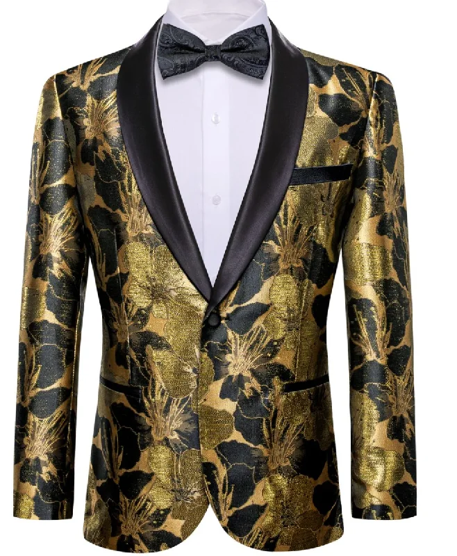 Weekend Wear Casual Footwear Men's Dress Party Gold Black Floral Suit Jacket Slim One Button Stylish Blazer-XX-0035 Weekend Wear Casual Footwear Men's Dress Party Gold Black Floral Suit Jacket Slim One Button Stylish Blazer-XX-0035