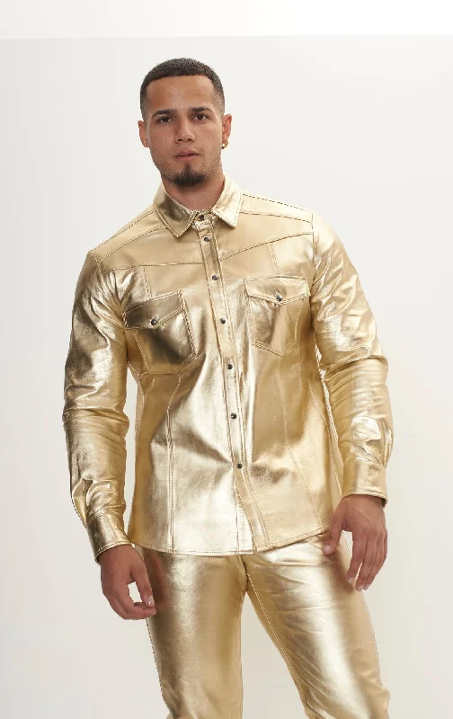 Warm Wear Premium Hoodies Genuine Lambskin Leather Shirt - Gold