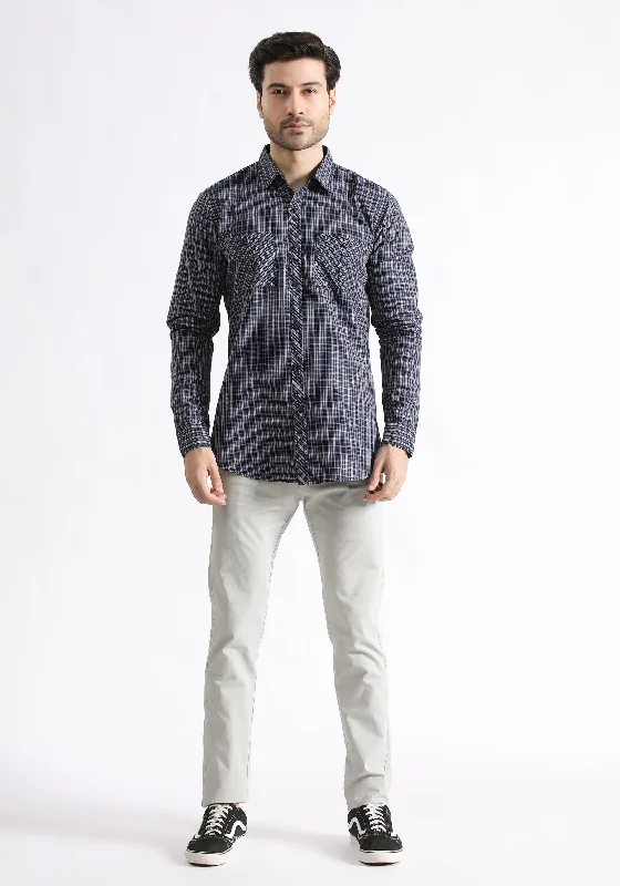 Street Fashion Fashion Sweaters Navy Checkered Shirt