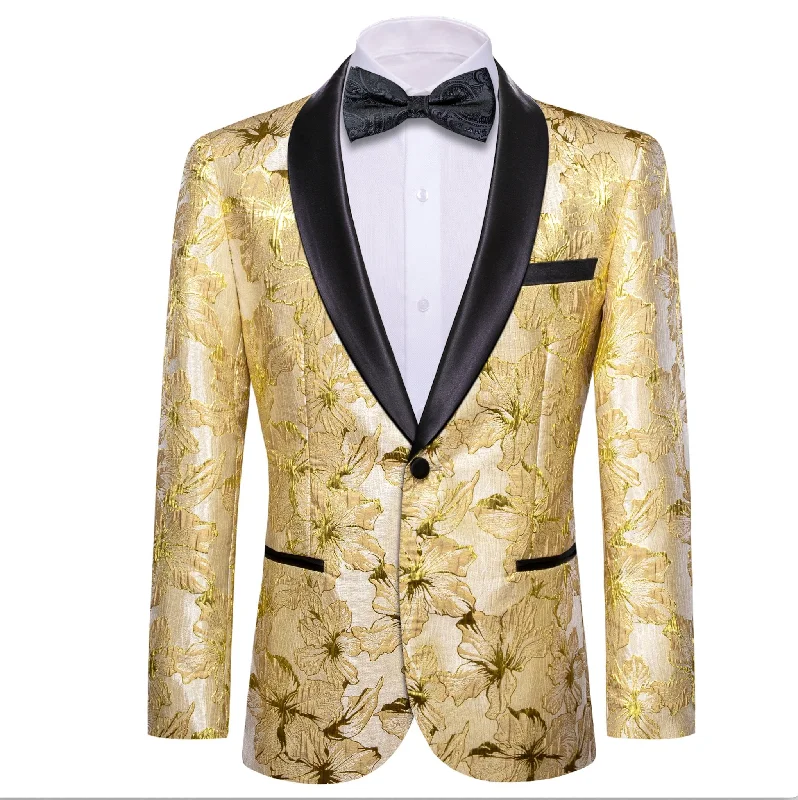 Soft Materials Urban Shirts Gold Yellow Floral Suit Jacket Slim One Button Stylish Blazer-XX-0032 Soft Materials Urban Shirts Gold Yellow Floral Suit Jacket Slim One Button Stylish Blazer-XX-0032