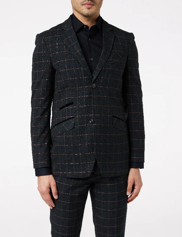 Sporty Styles Functional Shirts ORANGE GRID CHECK ON BLACK JACKET & WAISTCOAT